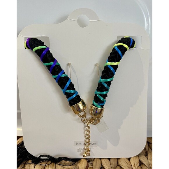 Da Vinci Neon Dangling Black Fringe Necklace/Earring Set Punk 80s Rocker - Picture 5 of 7